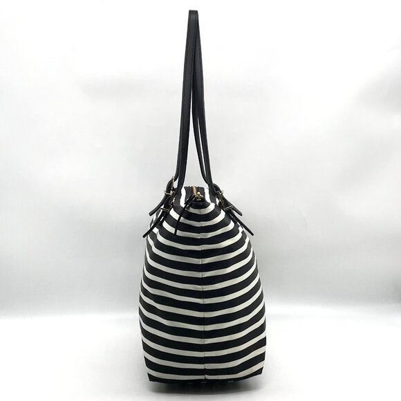 Kate Spade Black & Clotted Cream Striped Nylon Watson Lane Maya Tote Bag - Picture 3 of 11